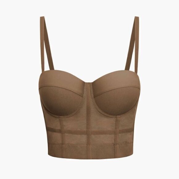 Micas Tops - MICAS Neutral Mesh Bustier‎ Crop Top Size Med
